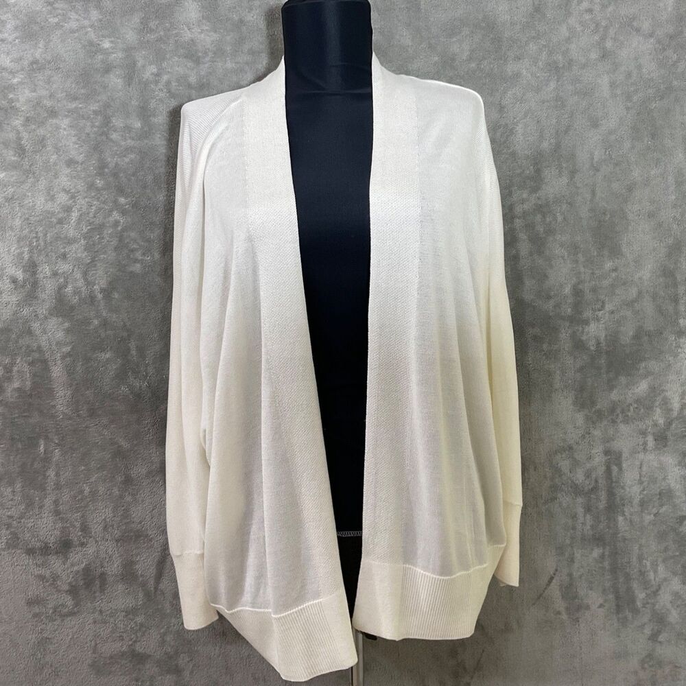 LOFT Outlet White Open Front Cardigan Sweater XL Long Sleeve Knit Office preppy*